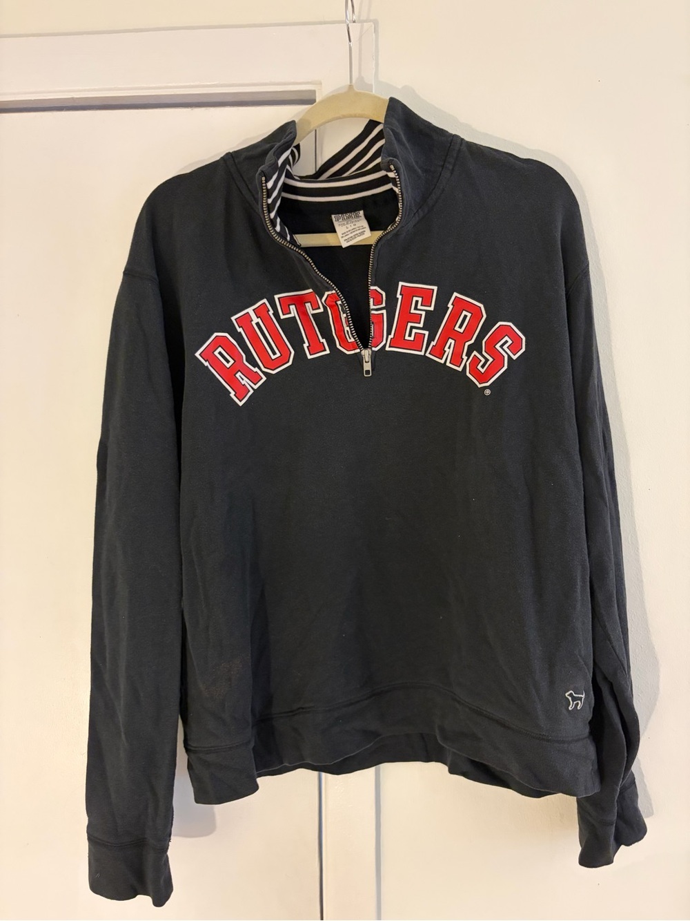 PINK Victoria's Secret Black Quarter-Zip Sweatshirt with Red Rutgers Logo